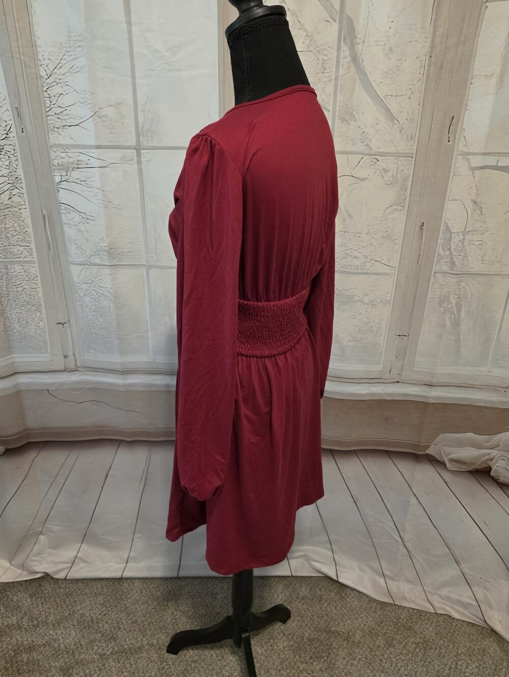 Kohl's Burgundy Long-Sleeve V-Neck Wrap Dress - Picture 3 of 7